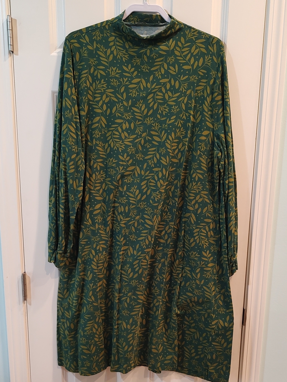 Gudrun Sjoden Dark Green And Gold Leaf-Print Long Sleeve Dress